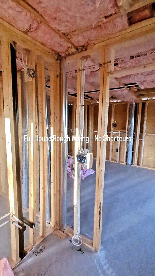 Still from an electrical rough-in video showing wiring and wall framing